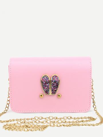 Romwe Pink Pu Metal Rabbit Ear Embellished Messenger Bag