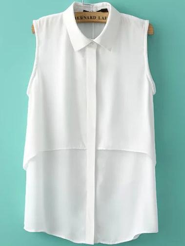 Romwe White Lapel Sleeveless Chiffon Blouse
