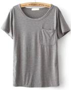 Romwe Round Neck With Pocket Grey T-shirt
