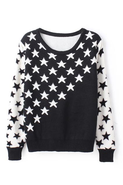 Romwe Star Print Black Jumper