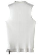 Romwe White Sleeveless Dipped Hem Knit T-shirt
