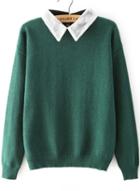 Romwe Lace Lapel Knit Green Sweater