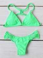 Romwe Light Green Strappy Triangle Bikini Set