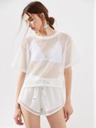 Romwe Drop Shoulder Fishnet Tee And Shorts Co-ord