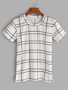 Romwe Black And White Contrast Plaid T-shirt