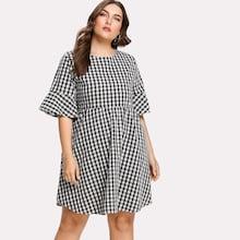 Romwe Plus Tie Back Gingham Dress