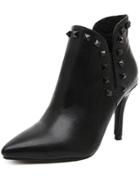Romwe Black Point Toe With Rivet High Heeled Boots