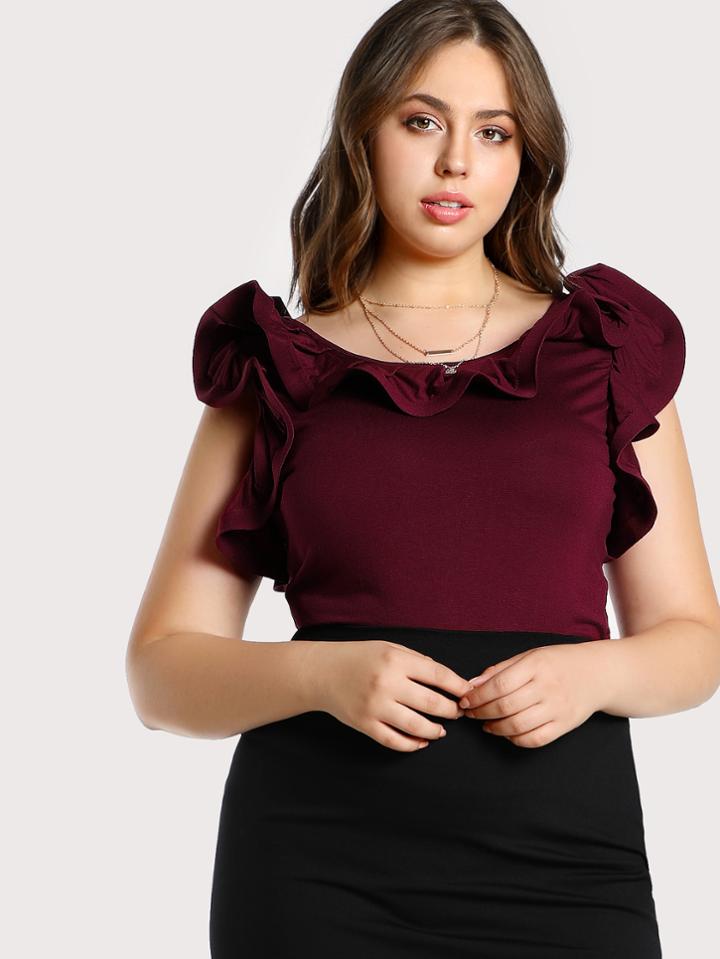 Romwe Frilled Neck And Armhole T-shirt