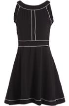 Romwe Black Sleeveless Contrast Trims Flare Dress