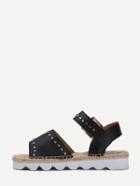 Romwe Black Faux Leather Open Toe Studded Sandals