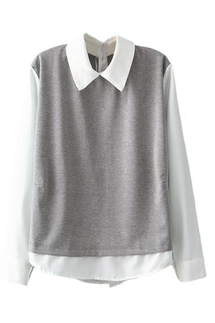 Romwe Fake-two-piece Grey Blouse