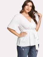 Romwe Deep V Neck Knot Front Tee