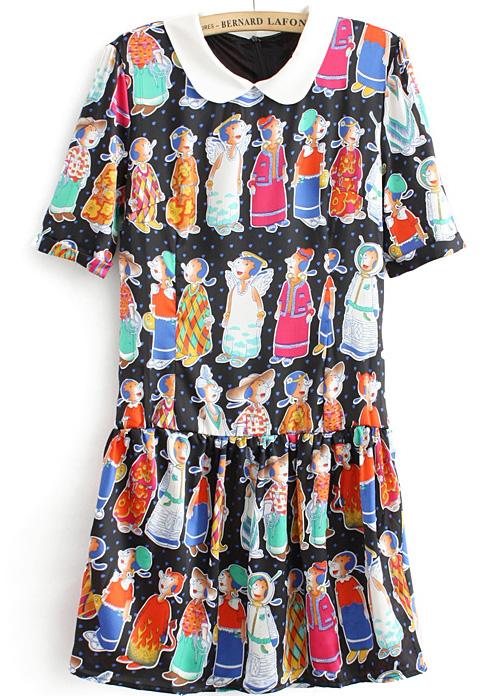 Romwe Popeye Hearts Print Navy Dress