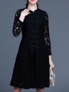 Romwe Black Collar Knee Length Split Lace Dress