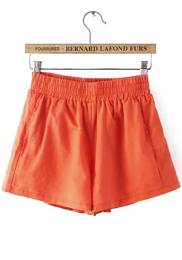 Romwe Elastic Waist Orange Shorts