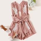Romwe Patched Criss Cross Back Romper