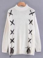 Romwe Contrast Lace Up Jumper Sweater