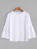 Romwe White Round Neck Bell Sleeve T-shirt