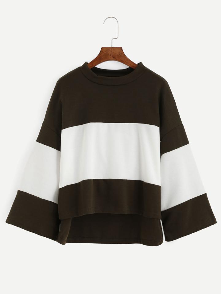 Romwe Color Block Dropped Shoulder Dip Hem T-shirt