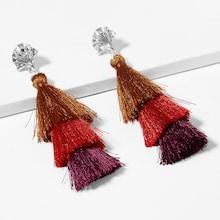 Romwe Color Block Layered Tassel Drop Earrings 1pair