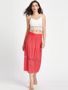 Romwe Lace Crochet Detail Midi Skirt