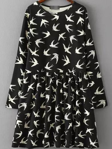 Romwe Swallow Print Shift Dress