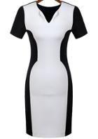 Romwe Black White V Neck Slim Bodycon Dress