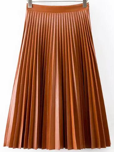 Romwe High Waist Pleated Khaki Skirt