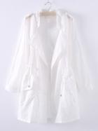 Romwe White Asymmetric Elastic Waist Pocket Coat