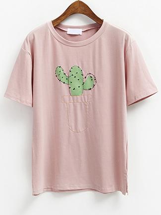 Romwe Cactus Print Short Sleeve T-shirt