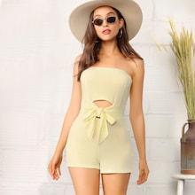 Romwe Knot Front Peekaboo Tube Romper