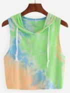 Romwe Multicolor Pastel Tie Dye Print Crop Hooded Tank Top
