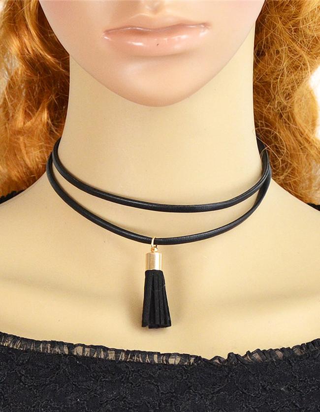 Romwe Pu Leather Multilayers Choker Necklace