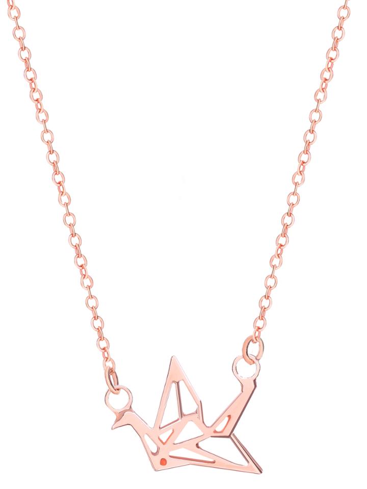 Romwe Rose Gold Plated Crane Openwork Pendant Necklace