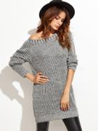 Romwe Grey Raglan Sleeve Chunky Knit Sweater