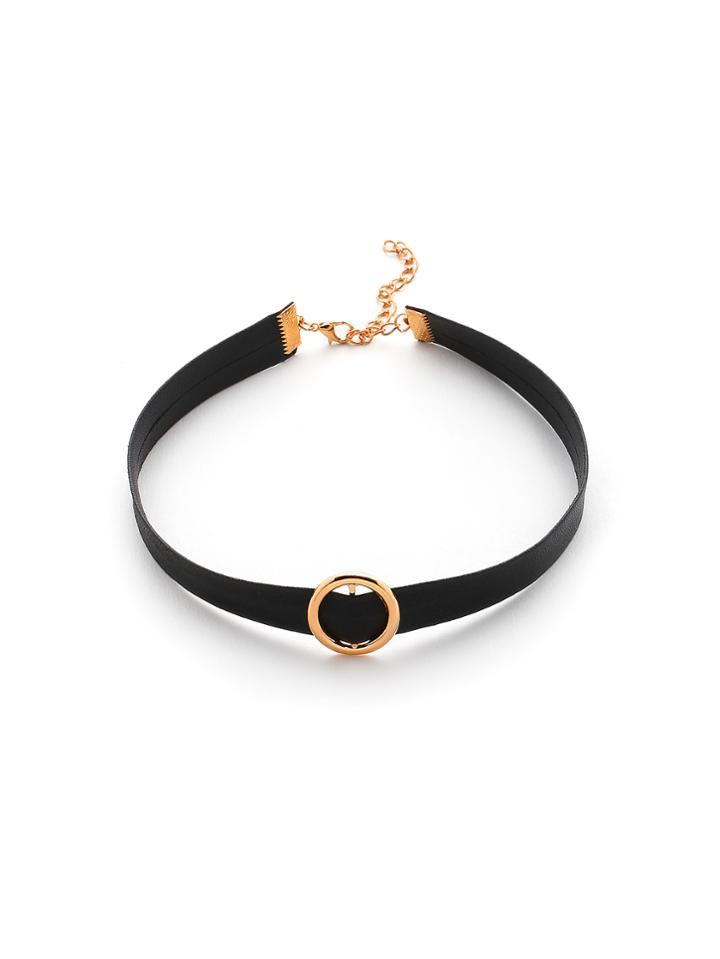 Romwe Ring Buckle Detail Pu Choker