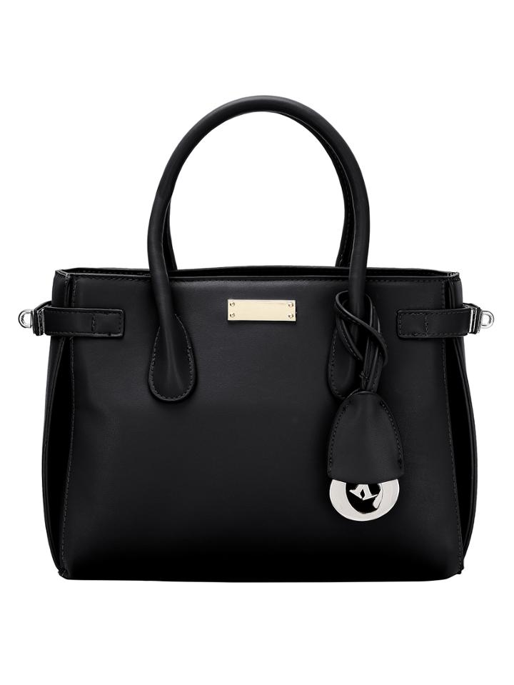 Romwe Top Zip Side Turn Lock Black Double Tote Bag