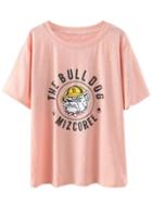 Romwe Pink Cartoon Dog Print Casual T-shirt
