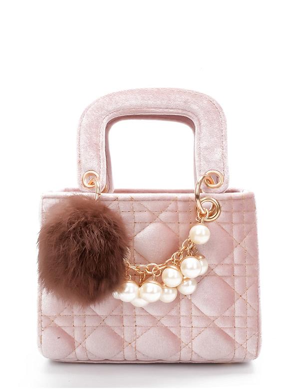 Romwe Quilted Velvet Mini Tote Bag With Charm