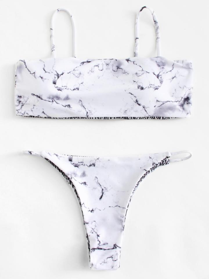 Romwe Marble Pattern Bikini Set