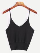 Romwe Black Button Embellished Crop Tight Cami Top
