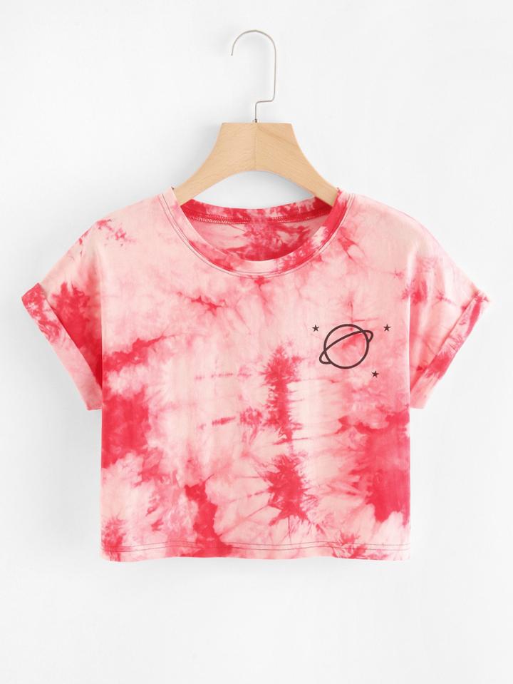 Romwe Water Color Cuffed Tee