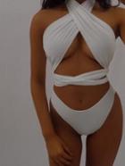 Romwe White Cross Halter Bikini Set