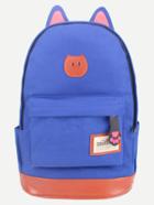 Romwe Blue Canvas Backpack With Cat Ears
