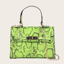 Romwe Snakeskin Pu Neon Lime Satchel Bag