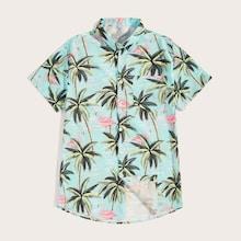 Romwe Guys Flamingo & Tree Print Shirt