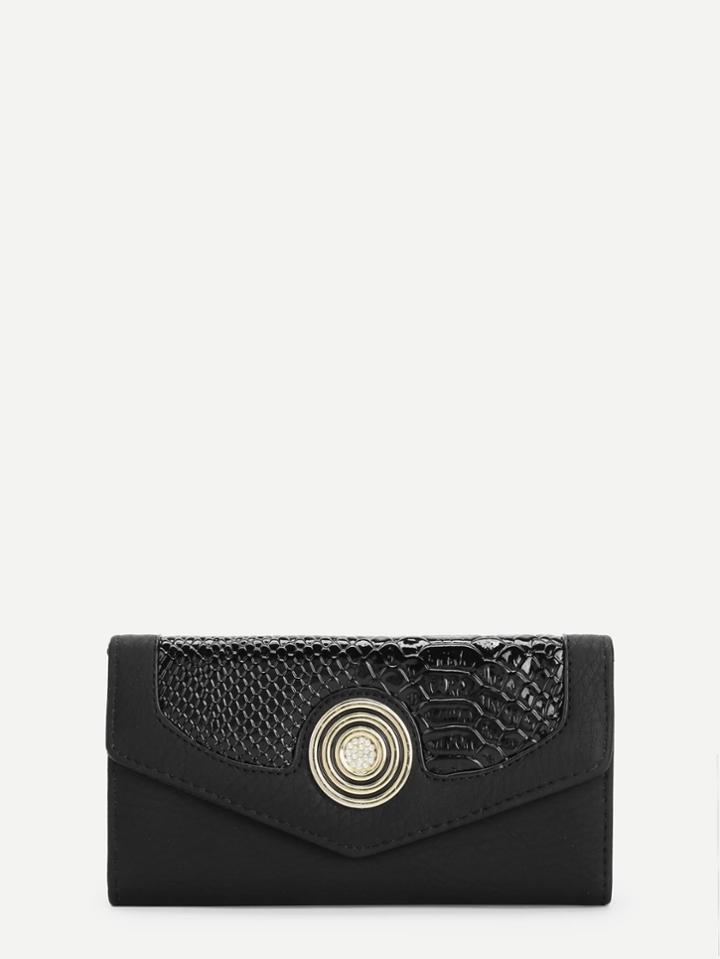Romwe Mental Detail Crocodile Wallet