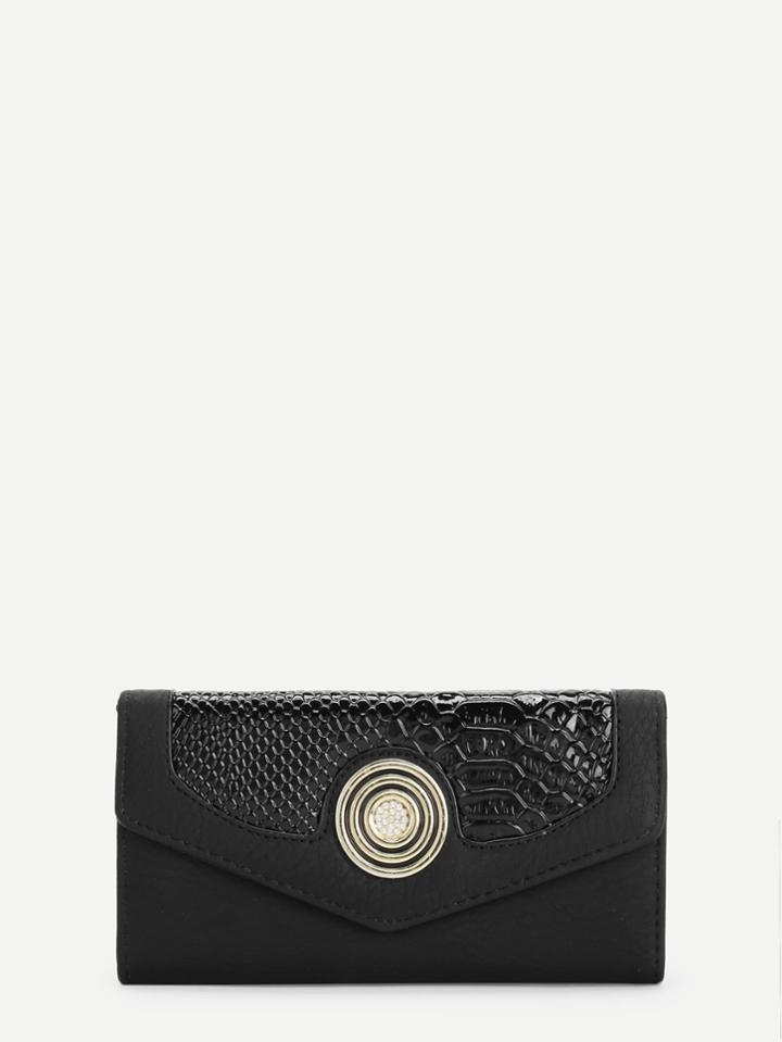 Romwe Mental Detail Crocodile Wallet