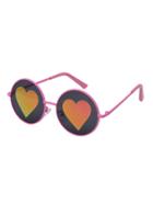 Romwe Pink Frame Round Heart-shaped Lenses Sunglasses