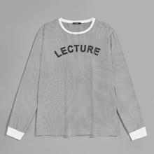 Romwe Guys Letter Print Pinstripe Ringer Neck Tee